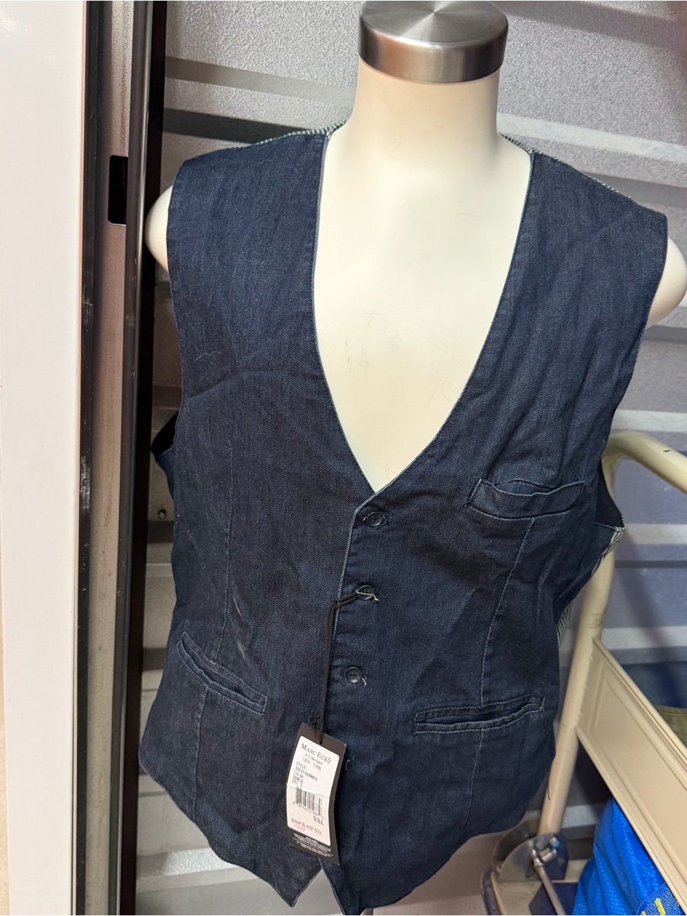 NWT Marc Ecko  Men's Dark Blue Denim Vest - Classic Tailored Waistcoat Size 2XL